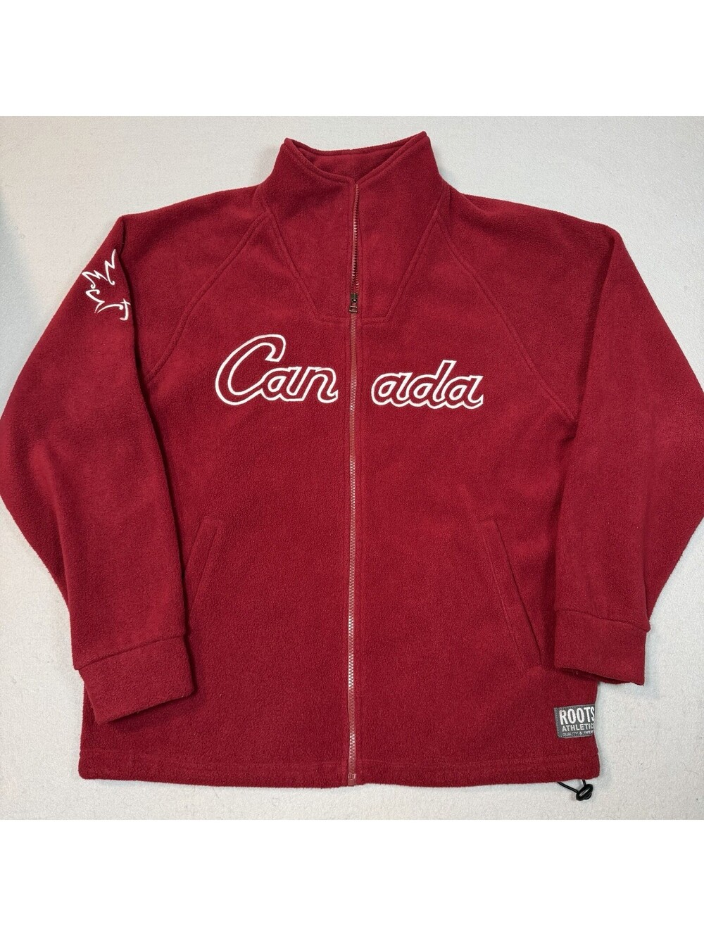 Vintage 90s Y2K Roots Athletics Embroidered Canada Fleece Zip Up Jacket Medium